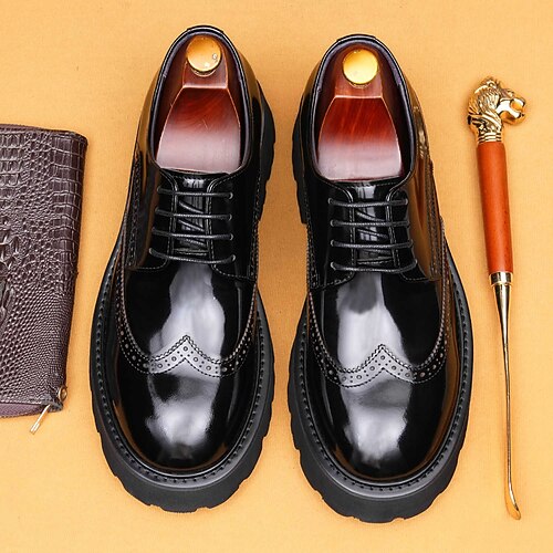 Schwarze und braune Brogue-Oxford-Schuhe für Herren, klassische Schnürschuhe für formelle Geschäftsschuhe für Büro, Bankette und besondere Anlässe Image