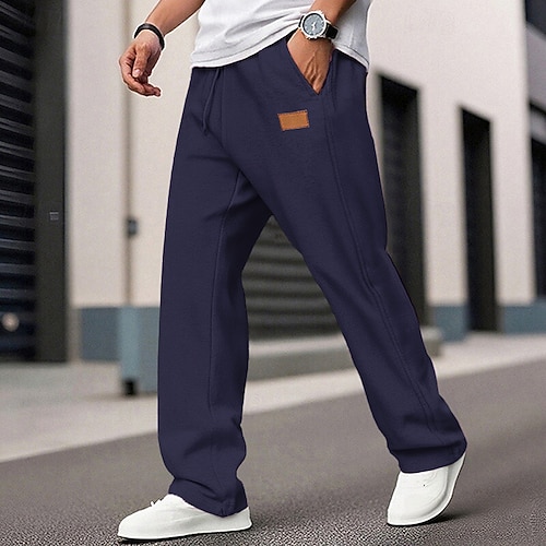 Herren Jogginghose Hose Gerade geschnittene Sweatpants Kordelzug Tasche Elastischer Bund Einfach Komfort Sport im Freien Täglich Mode Lässig Schwarz Weiß Mikroelastisch Image
