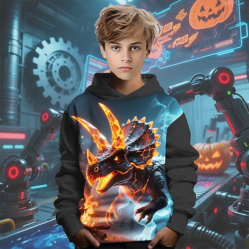 Halloween Jungen 3D Cartoon Dinosaurier Kapuzensweatshirt Langarm Frühling Herbst Mode Streetwear Kinder 4-12 Jahre Mit Kapuze Outdoor Lässig Täglich Normale Passform Image