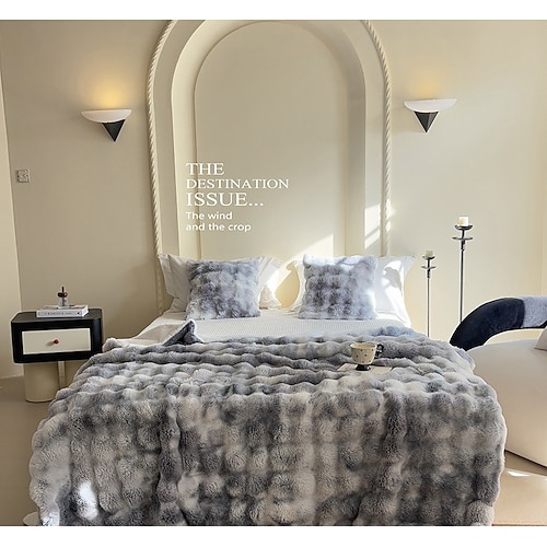 Toskana-Decke aus Kunstkaninchenfell im Batik-Stil, doppellagiger Überwurf aus dickem Plüsch, langflorige Fleecedecke für Büro und Zuhause Image