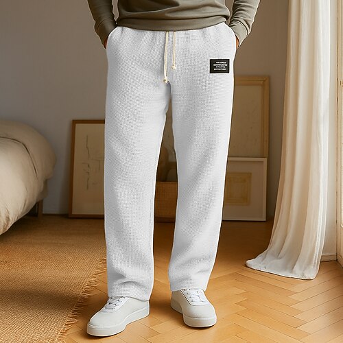 Herren Waffel Stoffhosen Waffelhose Kordelzug Fronttasche Einfach Komfort Volle Länge Outdoor Heim Party Mode Schick Modern Dunkelbraun Schwarz Dehnbar