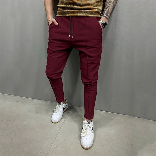 Herren Jogginghose Hose Kordelzug Tasche Elastischer Bund Einfach Komfort Sport im Freien Täglich Mode Lässig Hellkaki Schwarz Mikroelastisch Image