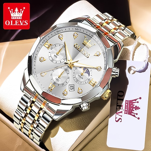 Die neue Olevs Herren Geschäfts Uhr Mit Lumineszenz Kalender Kleine Drei-Händer Mondphasen Anzeige Multifunktionale Quarz Uhr Wasserdicht Lässig und Mode Herren Sport Armbanduhr