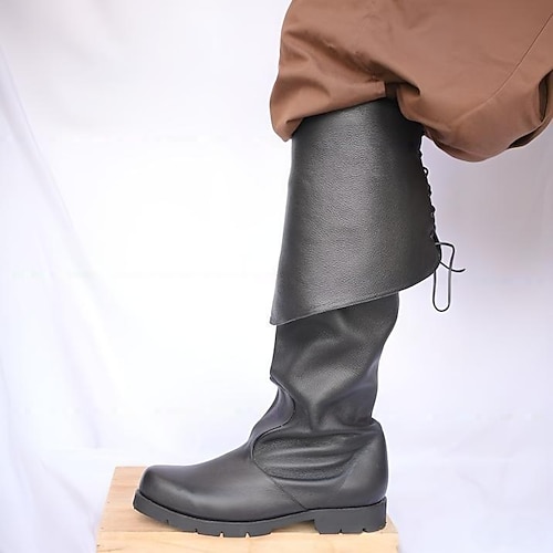 Mittelalterlich Renaissance Schuhe Kniehohe Stiefel Flache Jazzstiefel Pirat Wikinger Kreuzritter Kostüm Herren Unisex Keltisch Seeräuber Halloween Maskerade Leistung Party Abend LARP Erwachsene Image
