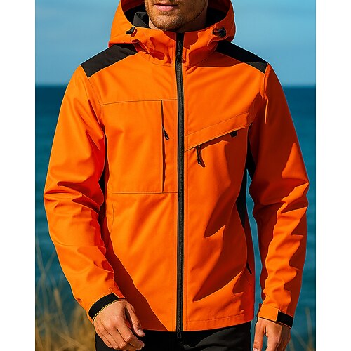 Herren Windjacke Softshelljacke Wanderjacke Außen Wasserdicht Winddicht Wanderoutfits Wanderbekleidung Frühling Herbst Oberteil Angeln Camping / Wandern / Höhlenforschung Laufen Einfarbig Schwarz Image