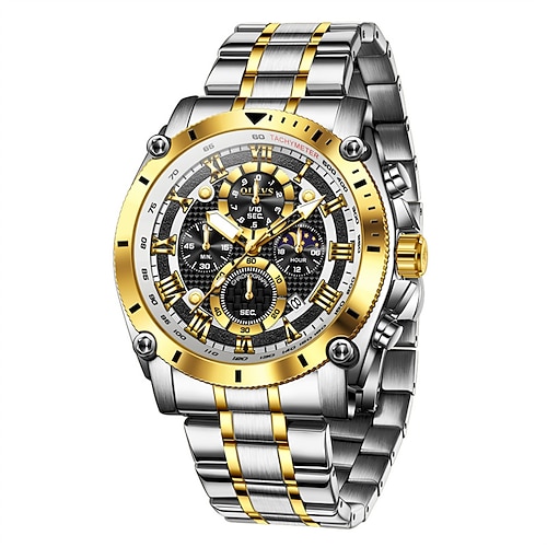 Die neue Olevs Männer Stahlband-Business-Uhr Mondphase leuchtender Kalender Chronograph 24-Stunden-Anzeige Quarz Uhr ist eine modische lässige und vielseitige wasserdichte Sport-Armbanduhr