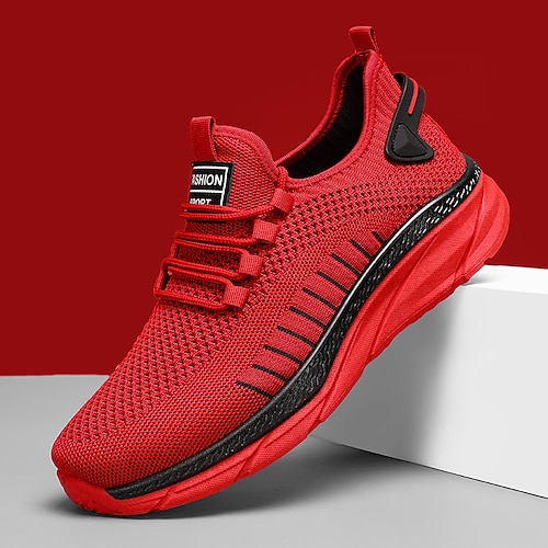 Rote atmungsaktive Mesh-Sneaker für Herren – leichte, sportliche Laufschuhe für Freizeit, Sport und Outdoor-Fitness Image