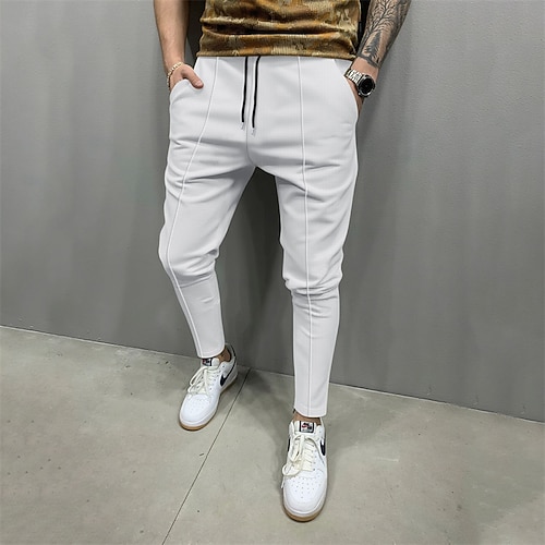 Herren Jogginghose Hose Kordelzug Tasche Elastischer Bund Einfach Komfort Sport im Freien Täglich Mode Lässig Hellkaki Schwarz Mikroelastisch Image