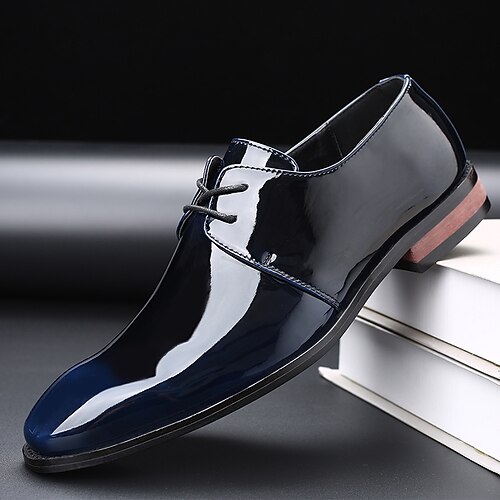 Oxford-Schuhe aus Lackleder für Herren – schwarze Schnürschuhe für formelle Anlässe für Hochzeiten, Geschäftstreffen und Abendveranstaltungen Image