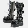 Gothic Stiefel Kniehohe Plattform Punk Rock Gürtel Schnalle Neuheit Leder Solide Mode Prägnante Sexy Frauen Schuhe Dicken Boden Neueste