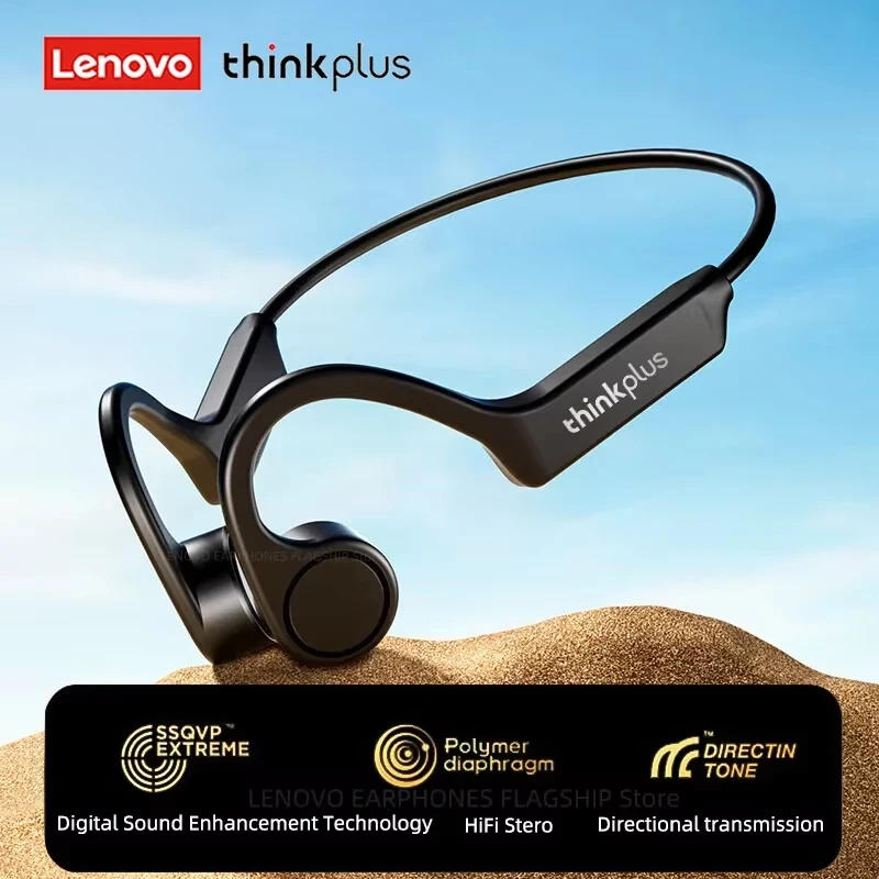 Lenovo X4 Auricolari a conduzione ossea Bluetooth 5.3 Cuffie senza fili Gancio per l'orecchio Sport Auricolare stereo Hifi impermeabile con microfono