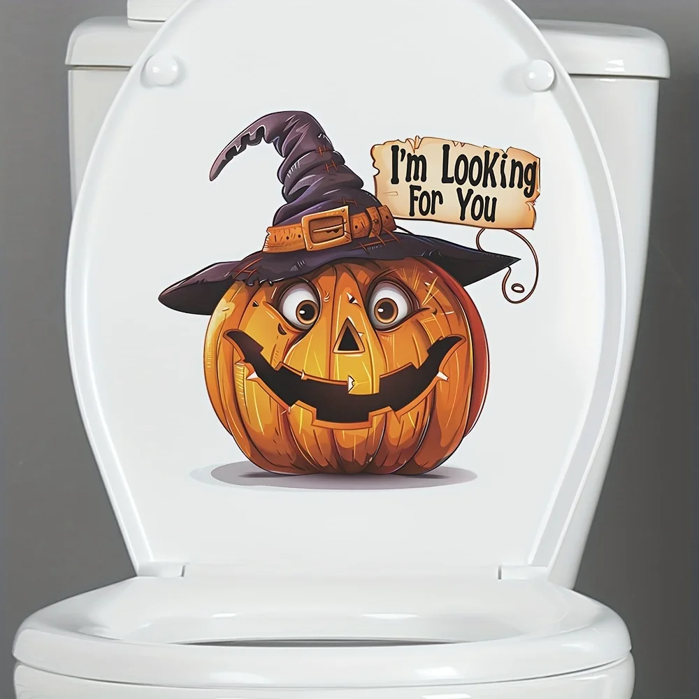 1pc Halloween Kürbis Hexen hut Toiletten abdeckung Aufkleber Horror selbst klebende Dekoration PVC Aufkleber Toilette Dekor Image