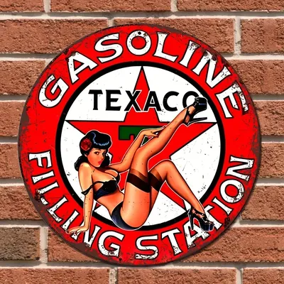 One piece retro round metal aluminum sign, gas station sign, wall art decoration iron painting retro sign garage wall decoration