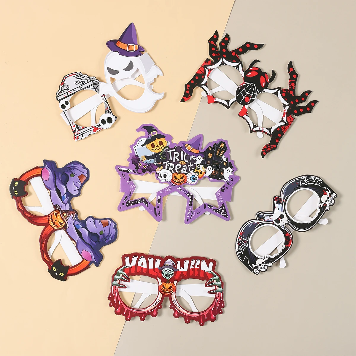 8 Stück Halloween-Papiergläser, Halloween-Party-Dekoration, Kinderbevorzugungen, gruselige Kürbis-Spinnenbrille, Süßes oder Saures-Partyzubehör Image