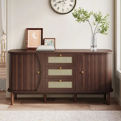 Sideboard Chest With 3 Drawers, Storage Cabinet With Sliding Doors, Modern Wooden Cabinet For Living Room, Bedroom, 127x76x40cm