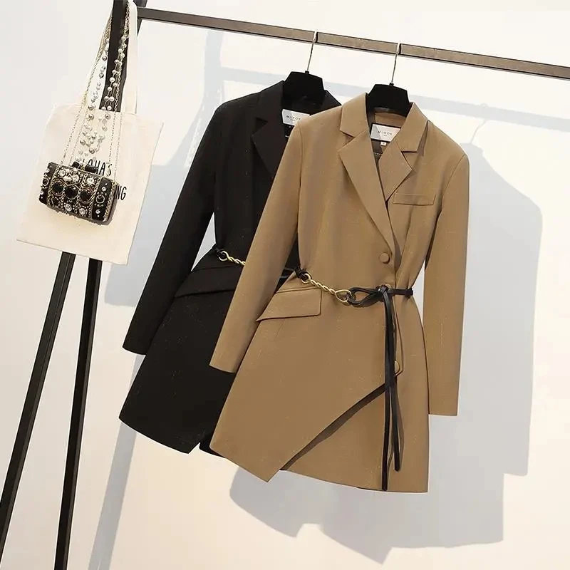 Giacca a vento da donna 2022 New High-End primavera autunno giacca a vento 4XL giacca da donna giacca con cintura Trench cachi nero 668