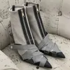 Nieten Stiefeletten Front Zip Trend Britische Mode Luxus Runway Show Elegante Patchwork Neue Spitz Dünnen Absätzen Frauen Schuhe