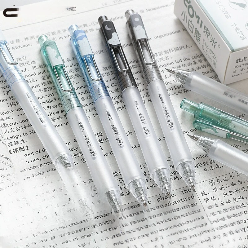 12PC Neutralstift Little Bear Press Neutralstift Niedlicher Cartoon Dicke schwarze Geschwindigkeit Trockenputzteststift 0,5 Schwarzer Stift Doppelperlen Image