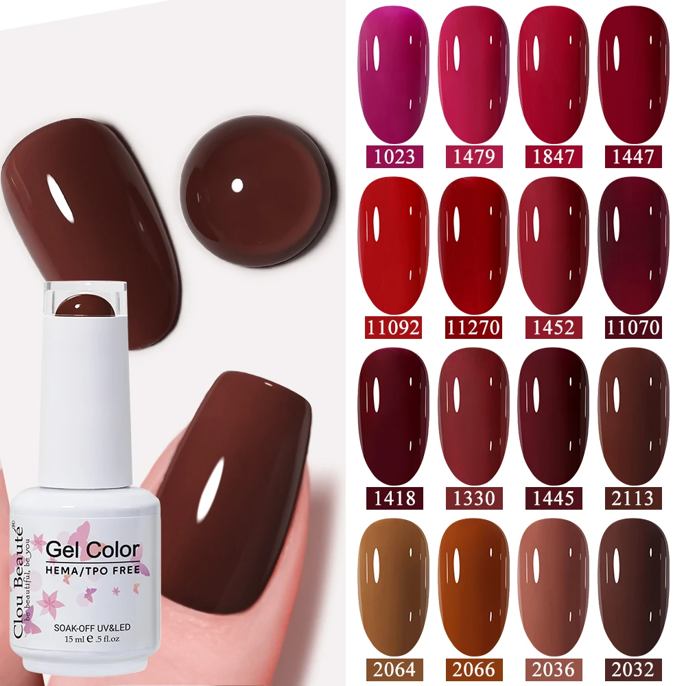 Clou Beaute HEMA TPO FREE Winter Herbst Weihnachten Rot Schokoladenbraun Kaffeefarbe UV LED Gel Nagellack Lacke Nail Art Image