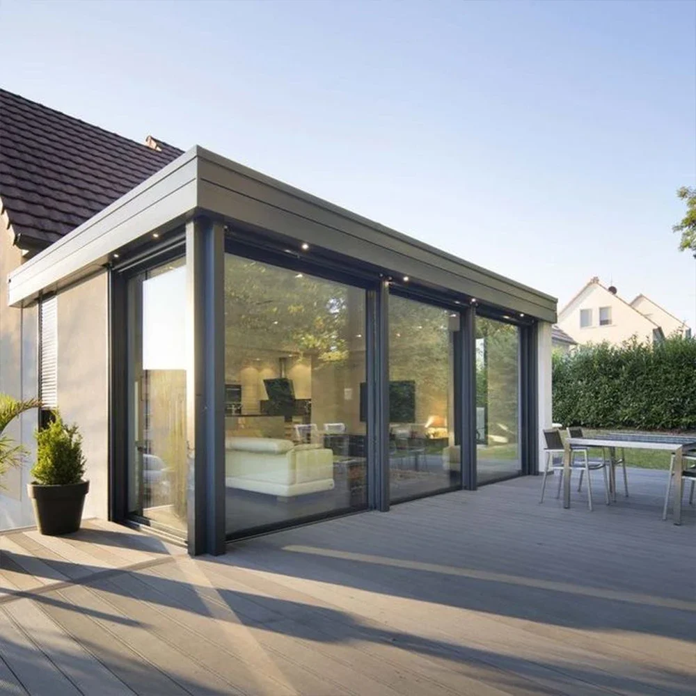 Sommer-Sonnenraum-Schiebetür, Gewächshaus, doppelt verglaste Aluminiumlegierung, Profil, vordere Eingangstüren, individuelles Gartenzimmer, Heimdekoration