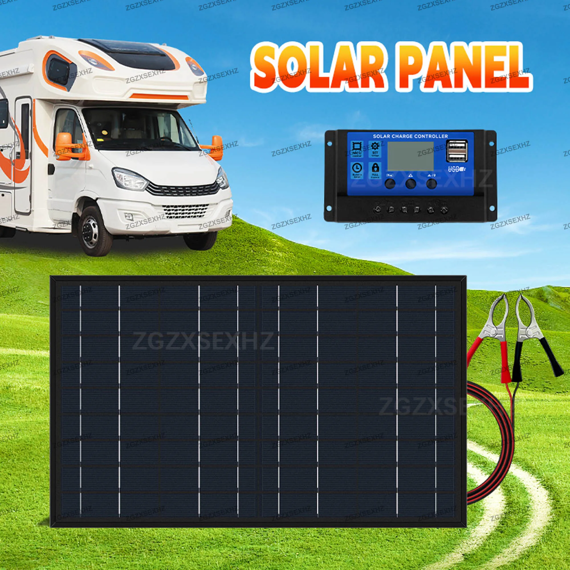 10W Solarpanel tragbares Ladegerät polykristallin für Outdoor-Camping mit Solar-Batterie USB-Anschlüsse für Telefone schnelles Aufladen Image