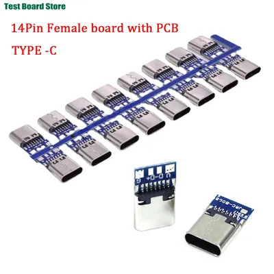 1-10PCS USB 3.1 Type C Connector 14 Pin Female Socket receptacle Through Holes PCB 180 Vertical Shield USB-C1