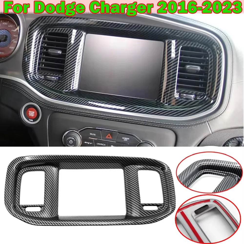 Für Dodge Charger 2016-2023 Dashboard DVD Nav Anti-scratch Protector Carbon Faser Stil Centeral Control Navigation Rahmen Image