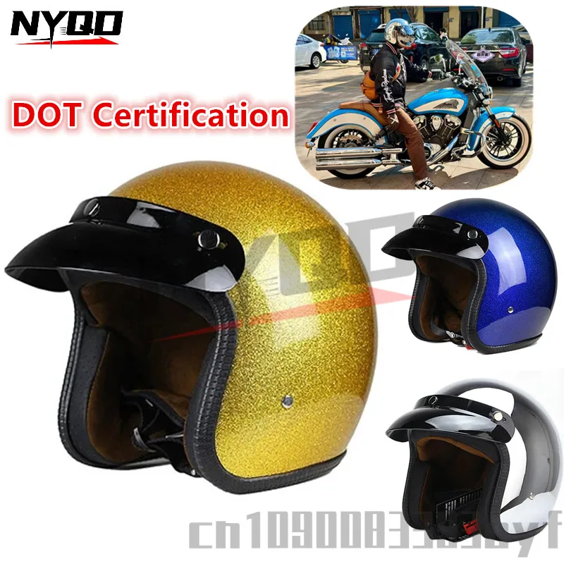 Retro Motorrad Helm Mode Elektrische Motorrad Shiny Silber Gold Halb Helm DOT Zertifizierung casco moto Image