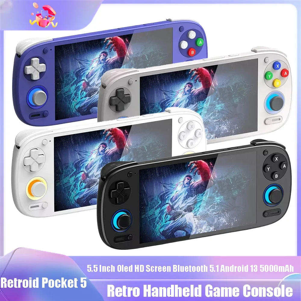 Retroid Pocket 5 Handheld-Spielekonsole SD865 5,5 Zoll Oled HD-Bildschirm Bluetooth 5.1 Android 13 5000 mAh Retro-Videospiel-Player