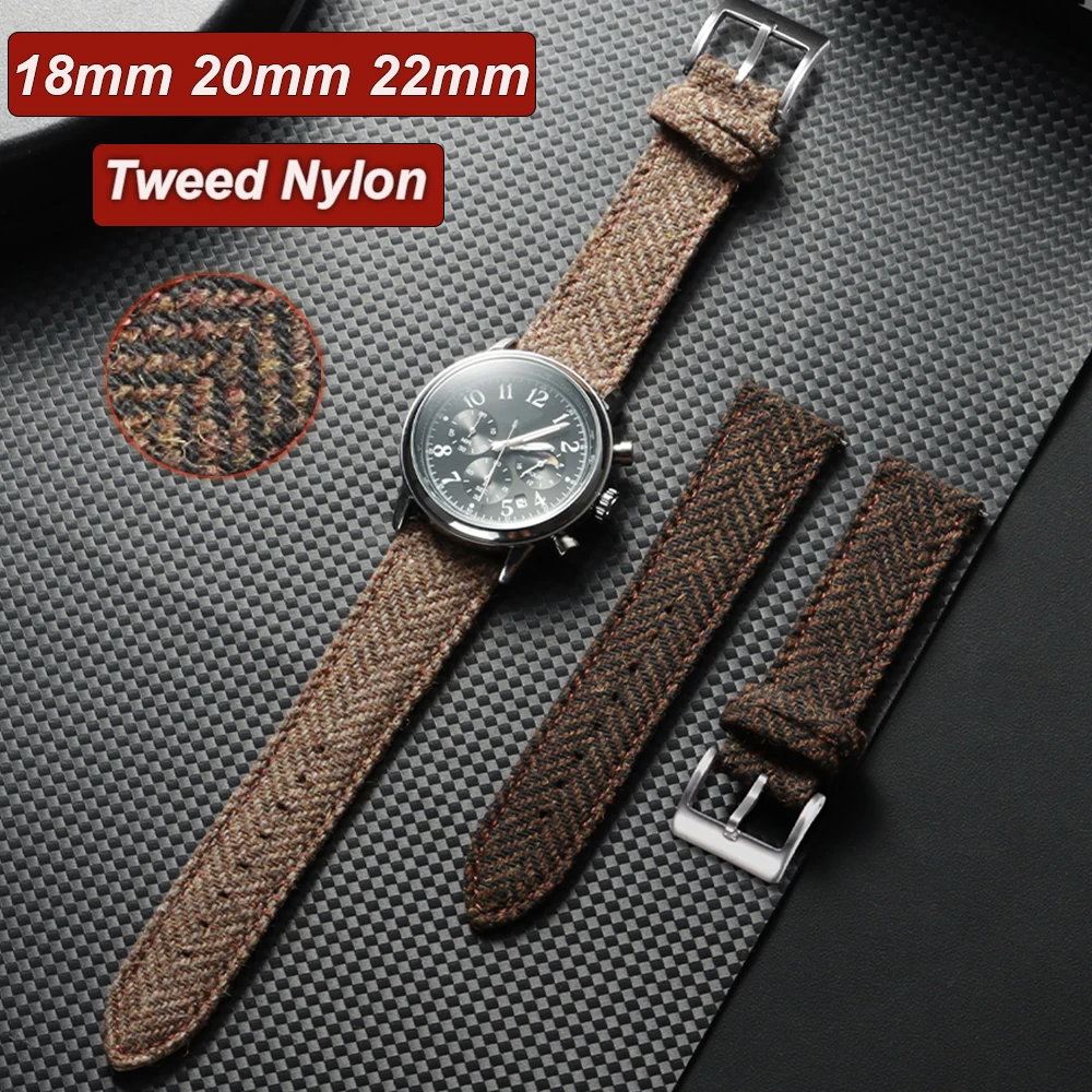 18mm 20mm 22mm Tweed Nylonband Quick Release Weave Vintage Echtes Rindsleder Armband für Omega für Seiko Smartwatch Uhrenarmband Image