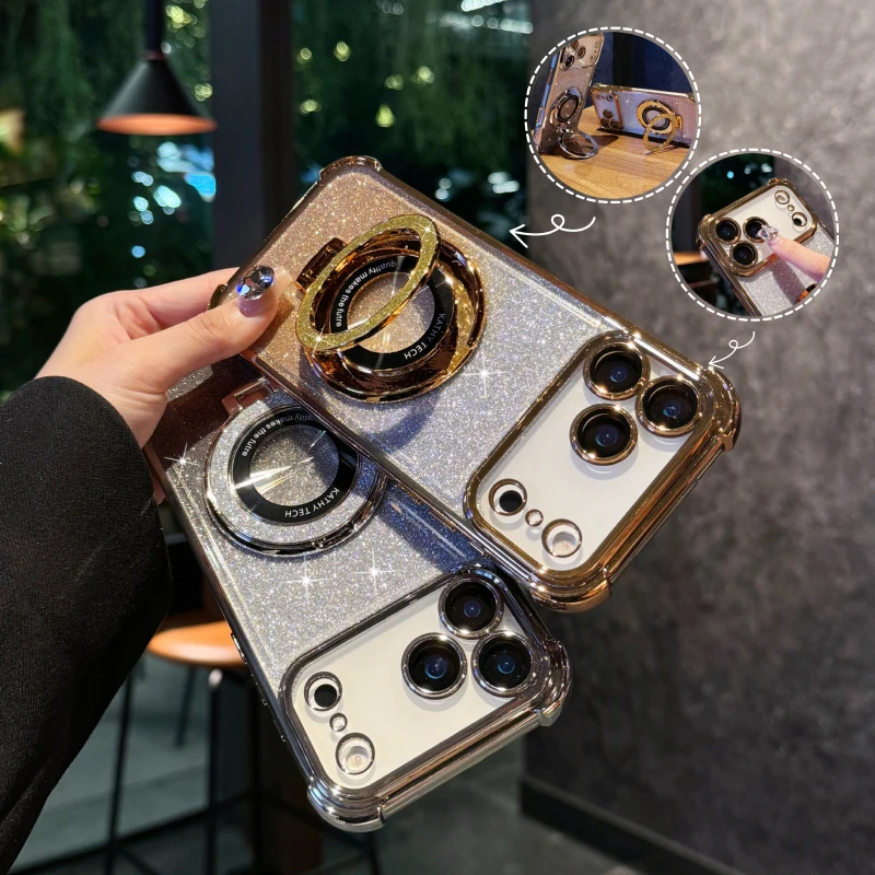 Überzug mit vier Ecken, stoßfest, weiches TPU, Farbverlauf, Glitzer-Halterung, Handyhülle für iPhone 17 Pro Max, Luftlinsenschutz, Rückseite Image