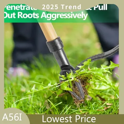 46 Inch Weed Puller Tool With Long Handle Bamboo Grip & 4 Claw Steel Head 3-Section Design For Stand Up Gardening Tool