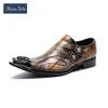 Vintage Männer Metall spitzen Zehen Oxfords Schuhe Geschäfts büro große Größe echtes Leder formelle Schuhe männliche Hochzeits feier Kleid Schuhe