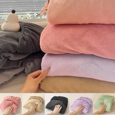 Warm Soft Milk Velvet Mattress Cover,Flannel Fitted Sheet,Stripe Mattress Protector for Winter Autumn Home Single Double 1Pc