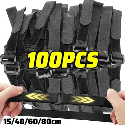 100/10pcs Reusable Hook and Loop Tie-downs Adjustable Nylon Cable Ties Nylon Fasteners Cord Straps Organizer for Securing Wires