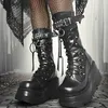 Marke Neue Damen Goth Plattform Stiefel Mode Niet Schnalle Punk Keile High Heels frauen Stiefel Party Straße Cosplay Frau Schuhe