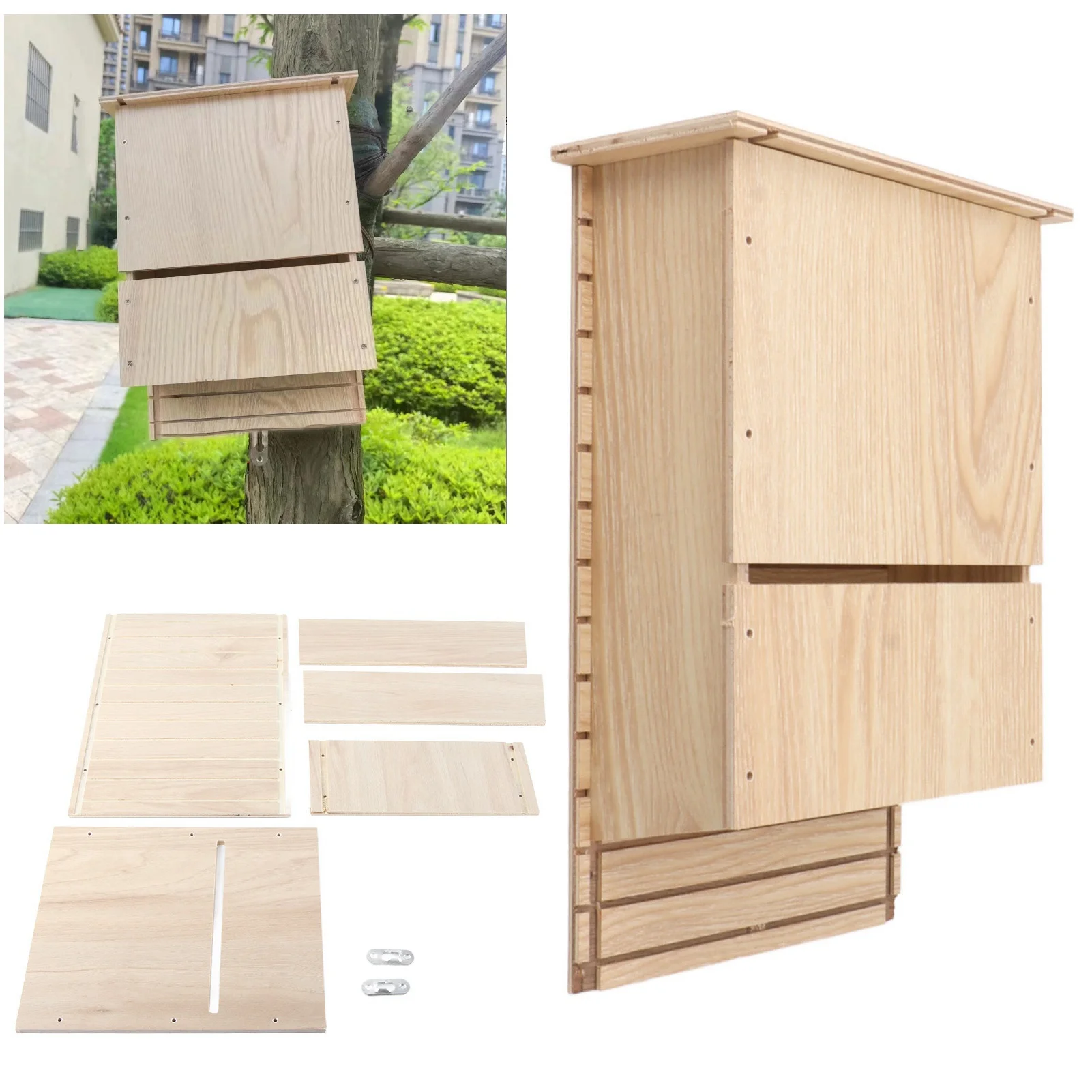 Fledermaushaus, einstöckiger Garten aus Holz, Traufe, Fledermaus-Lebensraum, einstöckiges Fledermaushaus