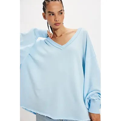 We The Free Venice V-Neck Sweatshirt at Free People in Dew Shine, Size: XL