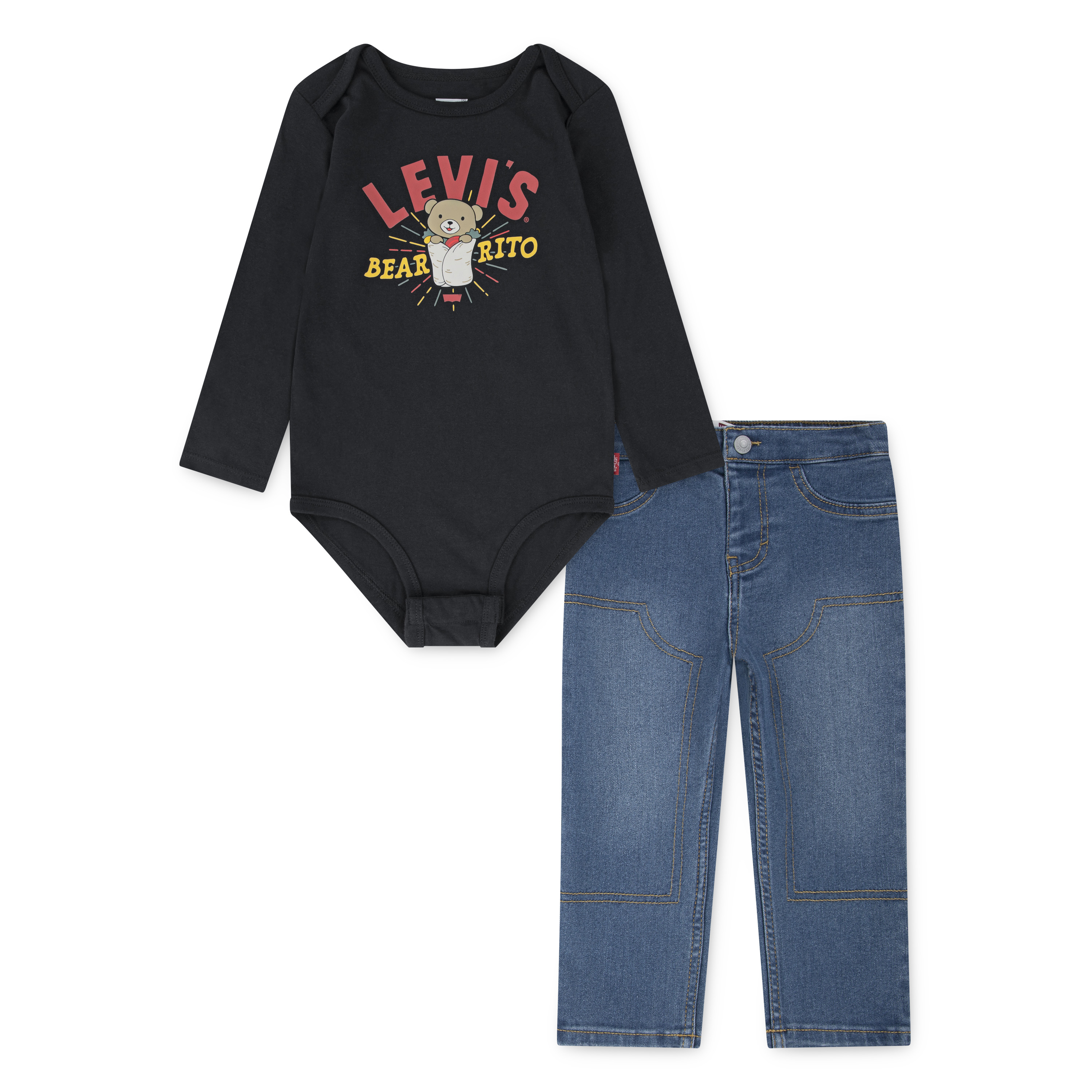 Body & Hose LEVI'S KIDS "LVB BEARRITO DENIM SET", Baby, Gr. 18M (86), schwarz (jet schwarz), Jersey, Obermaterial: 60% Baumwolle, 40% Polyester. Obermaterial Hose: 64% Baumwolle, 26% Polyester, 8% Viskose, 2% Elasthan, KOB Set-Artikel, mit lustigem... Image