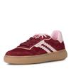 Plateausneaker TAMARIS, Damen, Gr. 41, rot (rot kombiniert), Veloursleder, Lederimitat, unifarben mit Farbeinsatz, modisch, Schuhe, Freizeitschuh, Halbschuh, Schnürschuh mit Kontrastbesatz