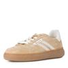 Plateausneaker TAMARIS, Damen, Gr. 42, beige (beige, kombiniert), Veloursleder, Leder, unifarben mit Farbeinsatz, modisch, Schuhe, Freizeitschuh, Halbschuh, Schnürschuh mit Kontrastbesatz