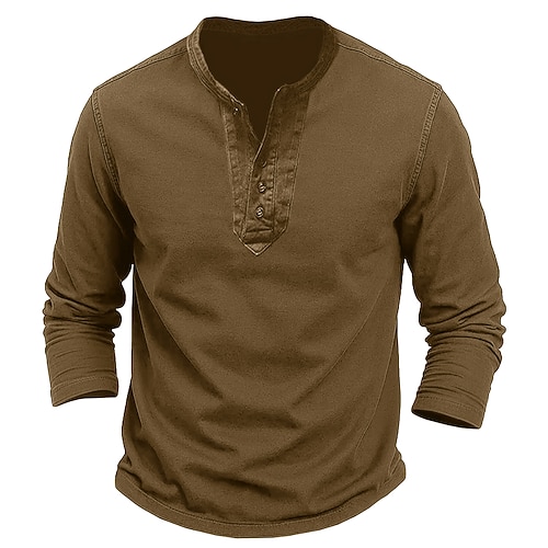 Per uomo Maglia Henley Camicia vintage Manica Lunga Tinta unita Vintage Retrò Vintage Stile Vintage Lavato Henley Casuale Primavera Autunno Tutte le stagioni Marrone Grigio scuro Maglietta Henley