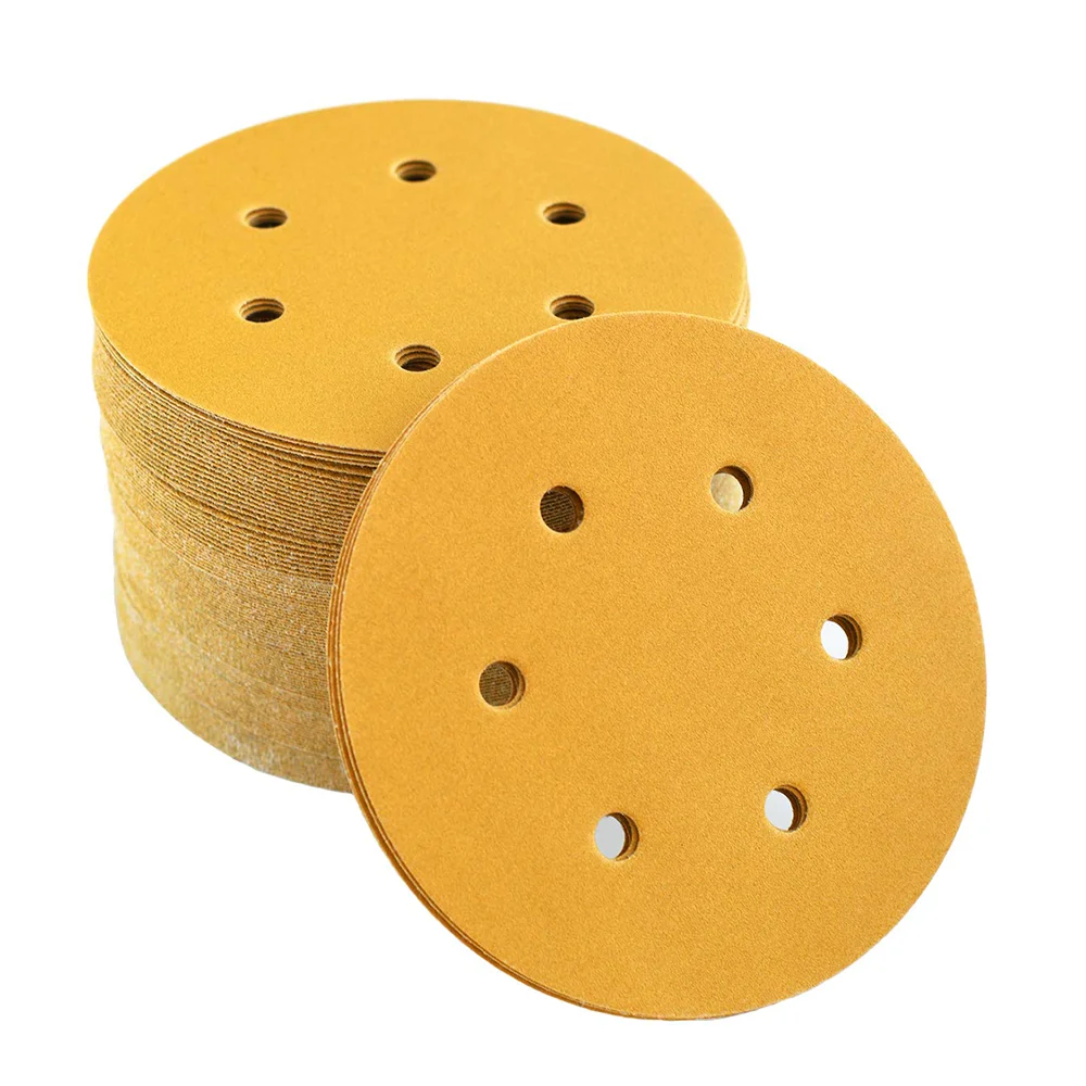 Dischi abrasivi da 100 pezzi da 6 pollici a 6 fori, disco di carta vetrata con gancio e anello da 6 pollici/150 mm per levigatrice orbitale, lavorazione del legno, metallo automobilistico