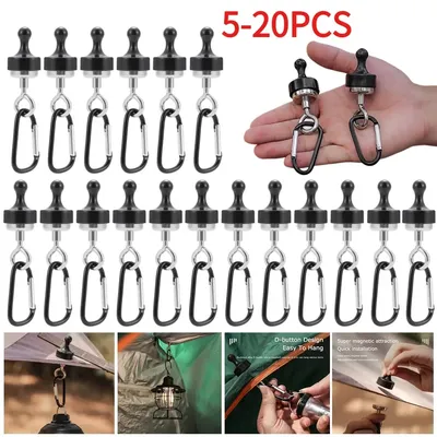 5-20PCS Magnetic Carabiner Keychain Climbing Camping Snap Clip D Type Lock Buckle Outdoor Tent Canopy Hanging Lanyard Hook Clasp