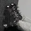 2025, schwarze Motorradstiefel mit dicker Sohle und Nieten, neue runde Zehen, Punkrock, Straßensport, lässige kurze Stiefel, modische Stiefeletten