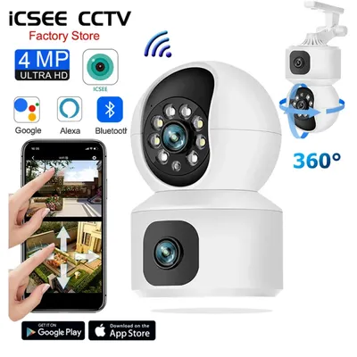 ICSee Wifi Camera 4MP Home Baby Monitor Dual Lens PTZ Camera Auto-Tracking Two Way Audio Night Indoor Security Cameras Pets