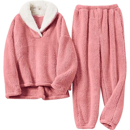 Per donna Pigiama Abbigliamento da Casa 2 Pezzi Flanella Moda Casual Colore Puro Elastico in vita Pullover Pantalone Vacanza Casa Quotidiano Manica Lunga Colletto a Camicia Nero Rosa Viola Grigio
