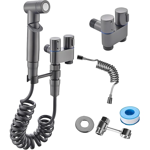 spruzzatore bidet portatile per WC, valvola di controllo doppio 1 in 2 out, kit mini spruzzatore rubinetto WC, attacco bidet doccetta per lavatrice e WC