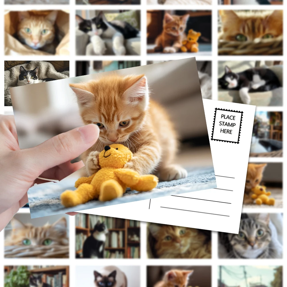 32pcs, high-definition cute cat postcards, greeting cards, DIY postcards, decorations, suitable for collection and gifting.