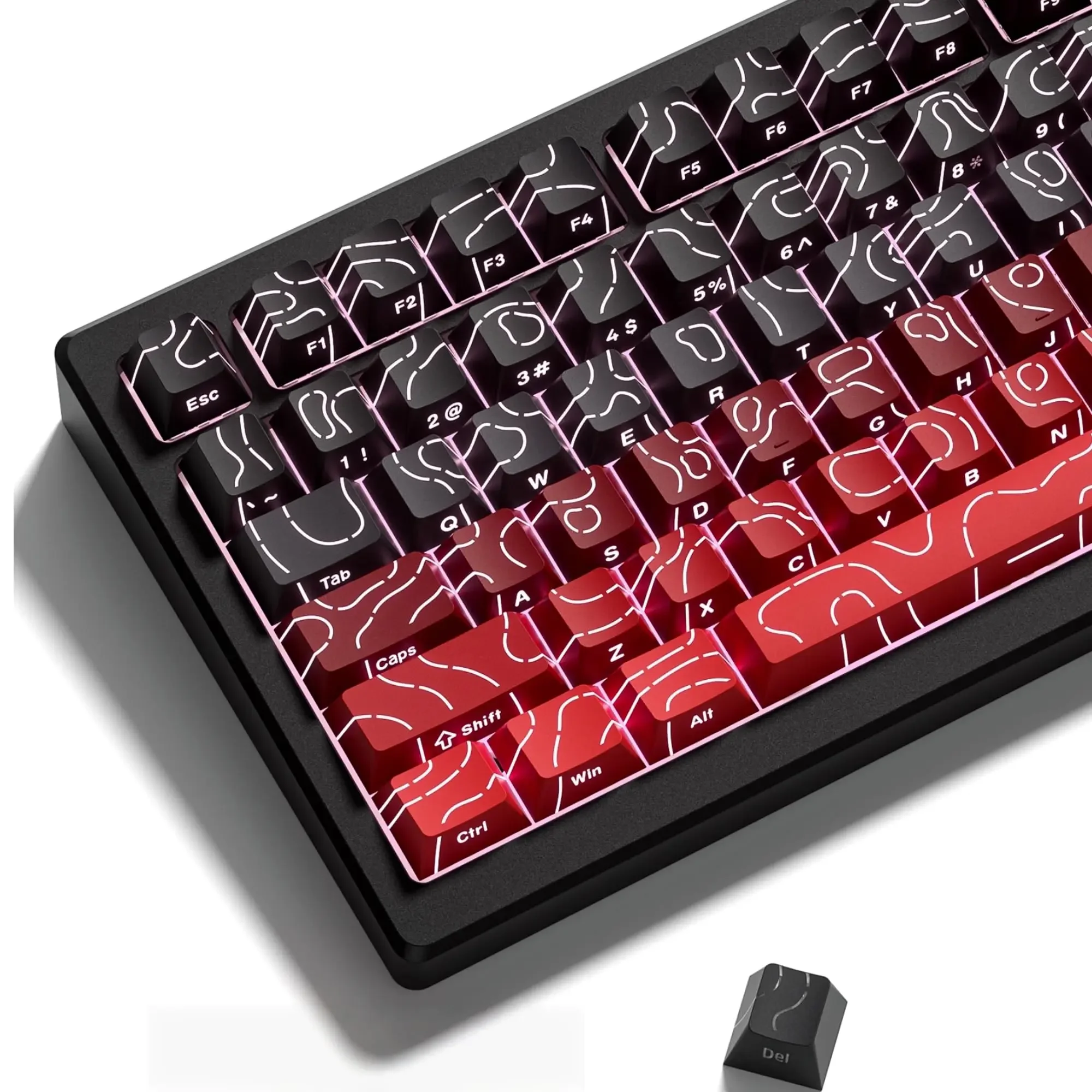 Rote, seitlich bedruckte, durchscheinende Tastenkappen, Kirschprofil, Double Shot PBT-Tastenkappe für Gateron MX Switches mechanische Tastatur Image